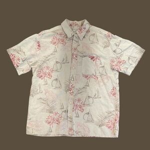 Covington Casual Button Down Shirt Cream and Pink Floral